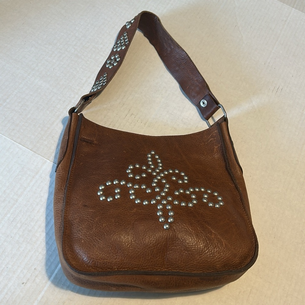 Two Bar West Western Brown Leather Studded Handbag